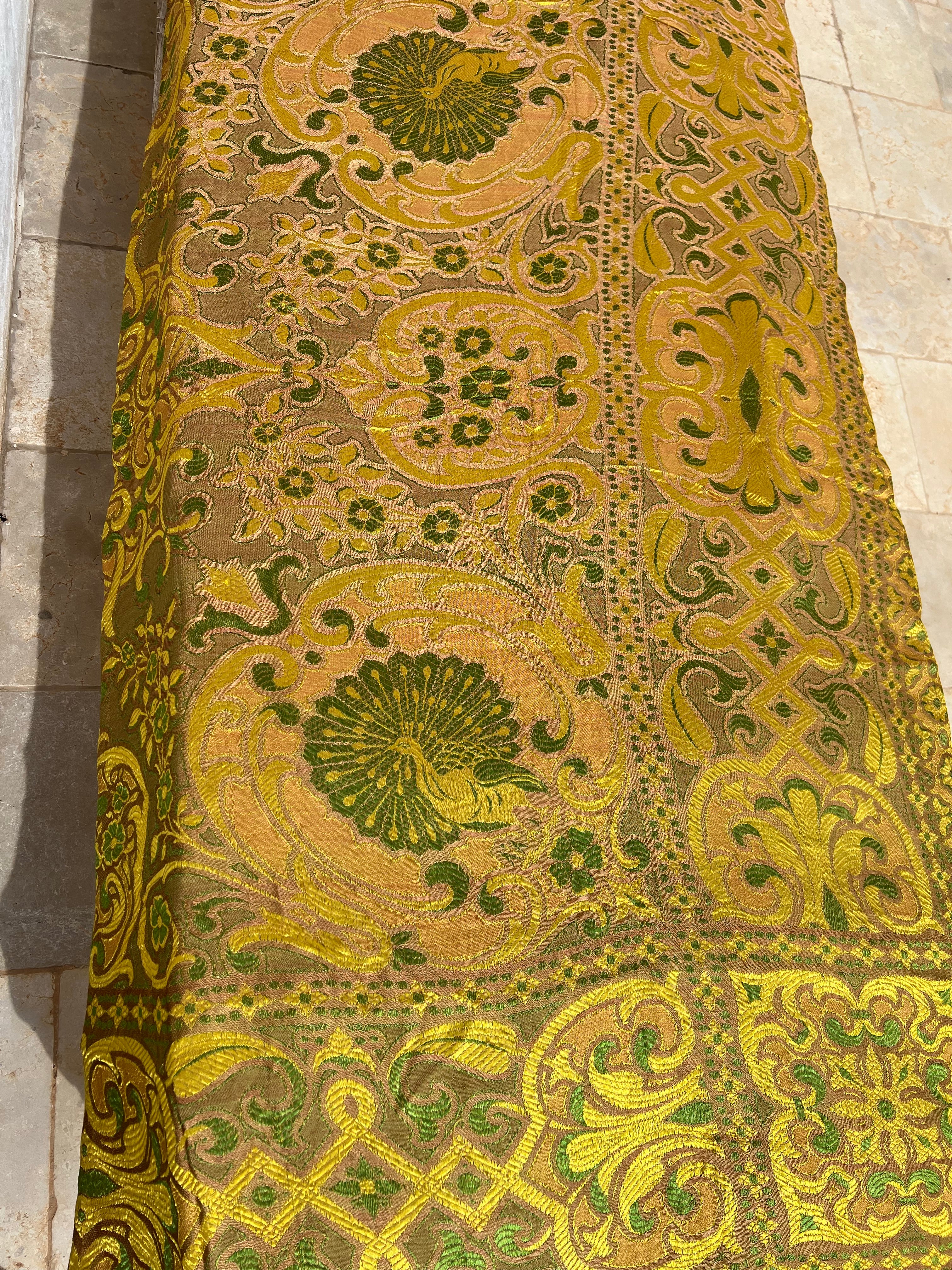 Antique Silk with Gold Peacock Table Cloth