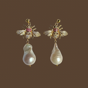 Baroque Pearl Bee Earrings