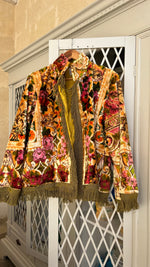 Load image into Gallery viewer, Vintage Kimono Jacket with Cherubs &amp; Green Fringe
