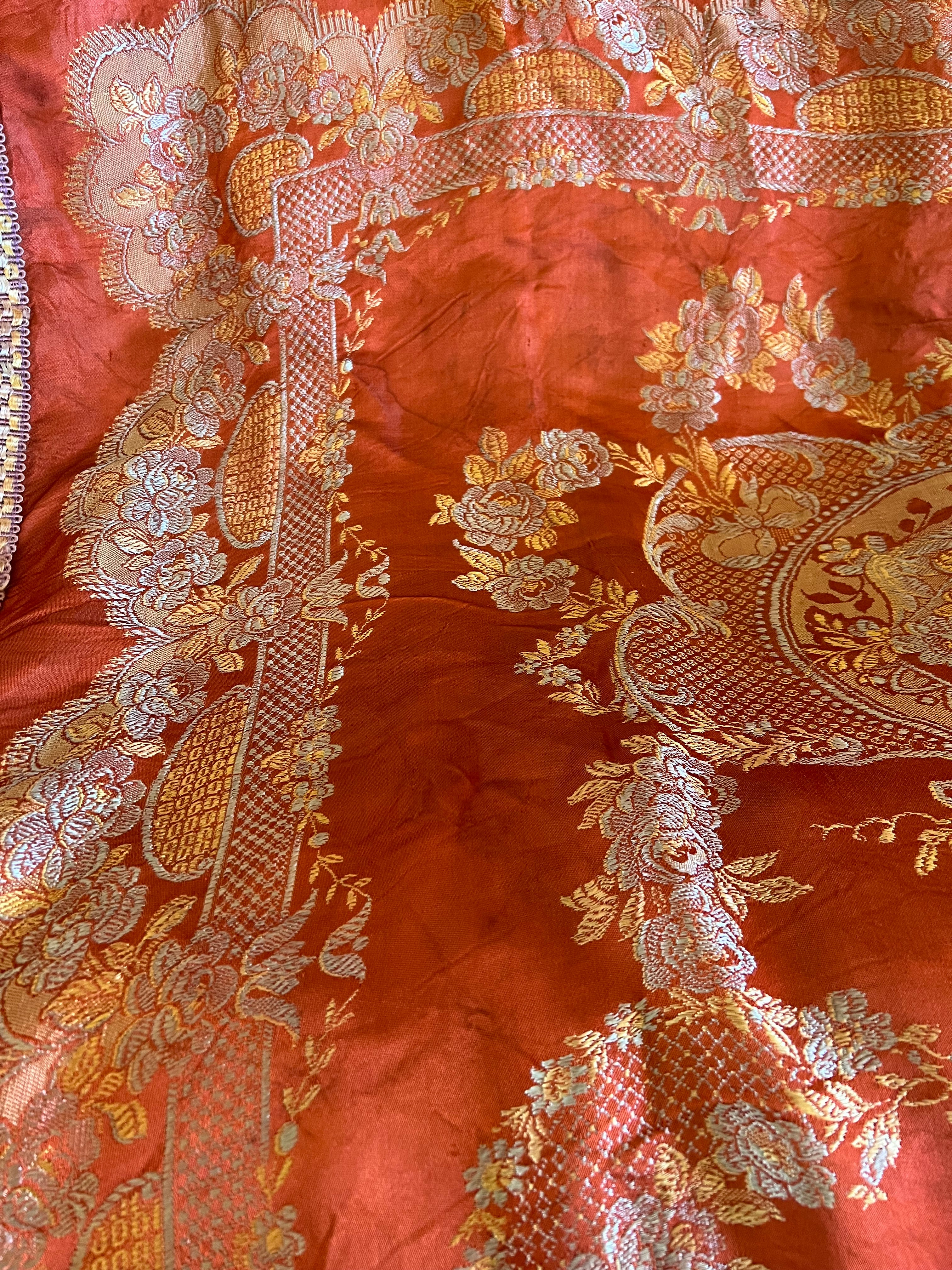 Antique Silk Burnt Orange Birds Table Cloth