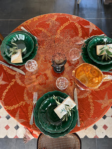 Antique Silk Burnt Orange Birds Table Cloth