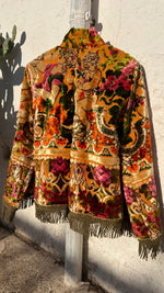 Load image into Gallery viewer, Vintage Kimono Jacket with Cherubs &amp; Green Fringe
