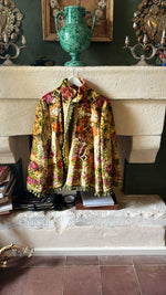 Load image into Gallery viewer, Vintage Kimono Jacket with Cherubs &amp; Green Pompoms
