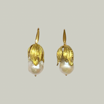 Load image into Gallery viewer, Baroque Pearl Cocooned in Golden Leaves Earrings
