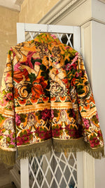 Load image into Gallery viewer, Vintage Kimono Jacket with Cherubs &amp; Green Fringe
