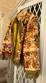 Load image into Gallery viewer, Vintage Kimono Jacket with Cherubs &amp; Green Fringe
