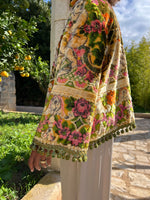 Load image into Gallery viewer, Vintage Kimono Jacket with Cherubs &amp; Green Pompoms
