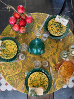 Load image into Gallery viewer, Antique Silk with Gold Peacock Table Cloth
