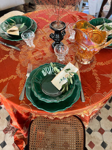 Antique Silk Burnt Orange Birds Table Cloth