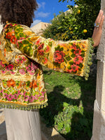 Load image into Gallery viewer, Vintage Kimono Jacket with Cherubs &amp; Green Pompoms
