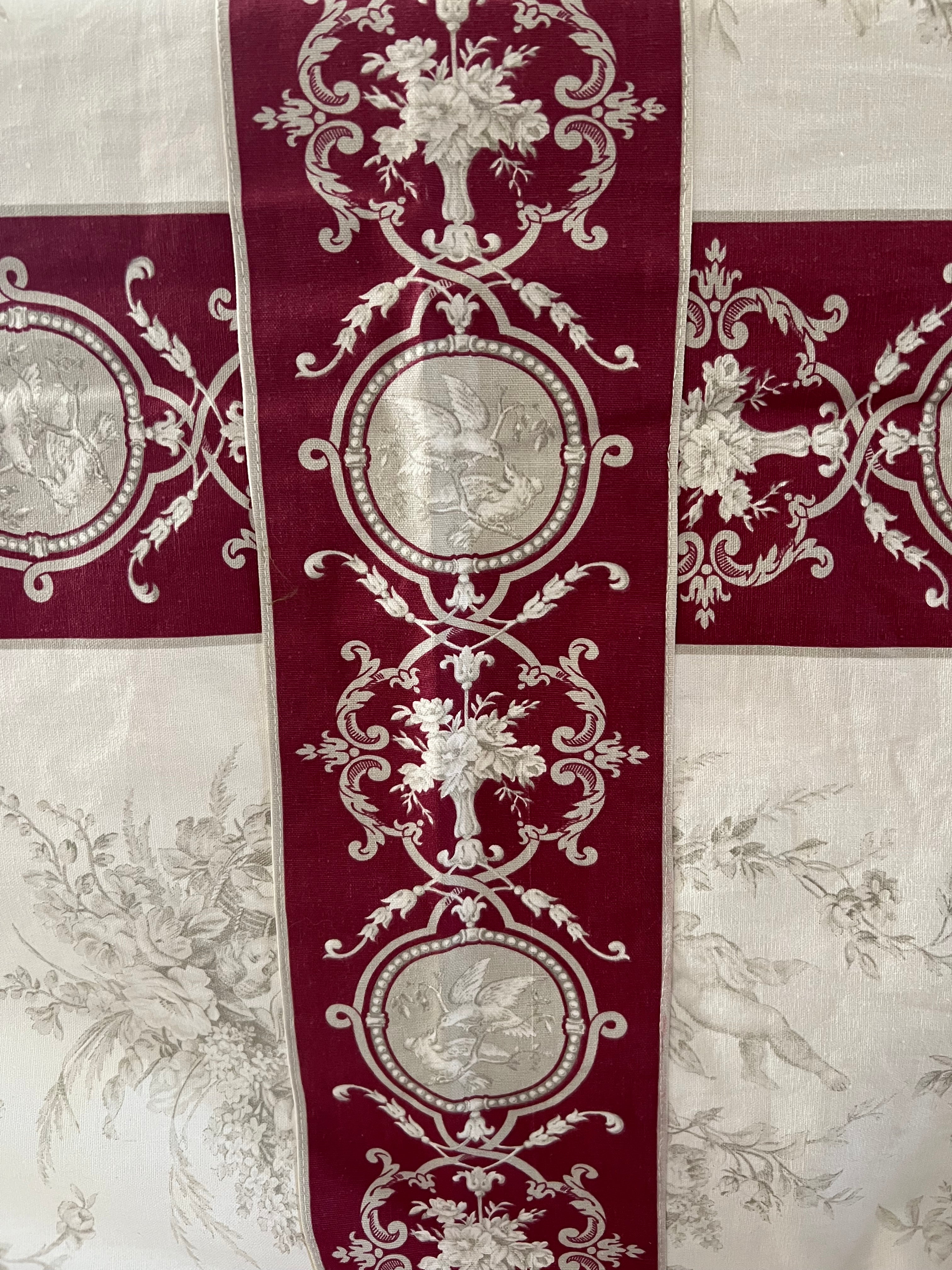 1960s Bordeaux and White Cherubs Table Cloth