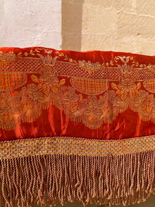 Antique Silk Burnt Orange Birds Table Cloth