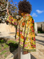 Load image into Gallery viewer, Vintage Kimono Jacket with Cherubs &amp; Green Pompoms

