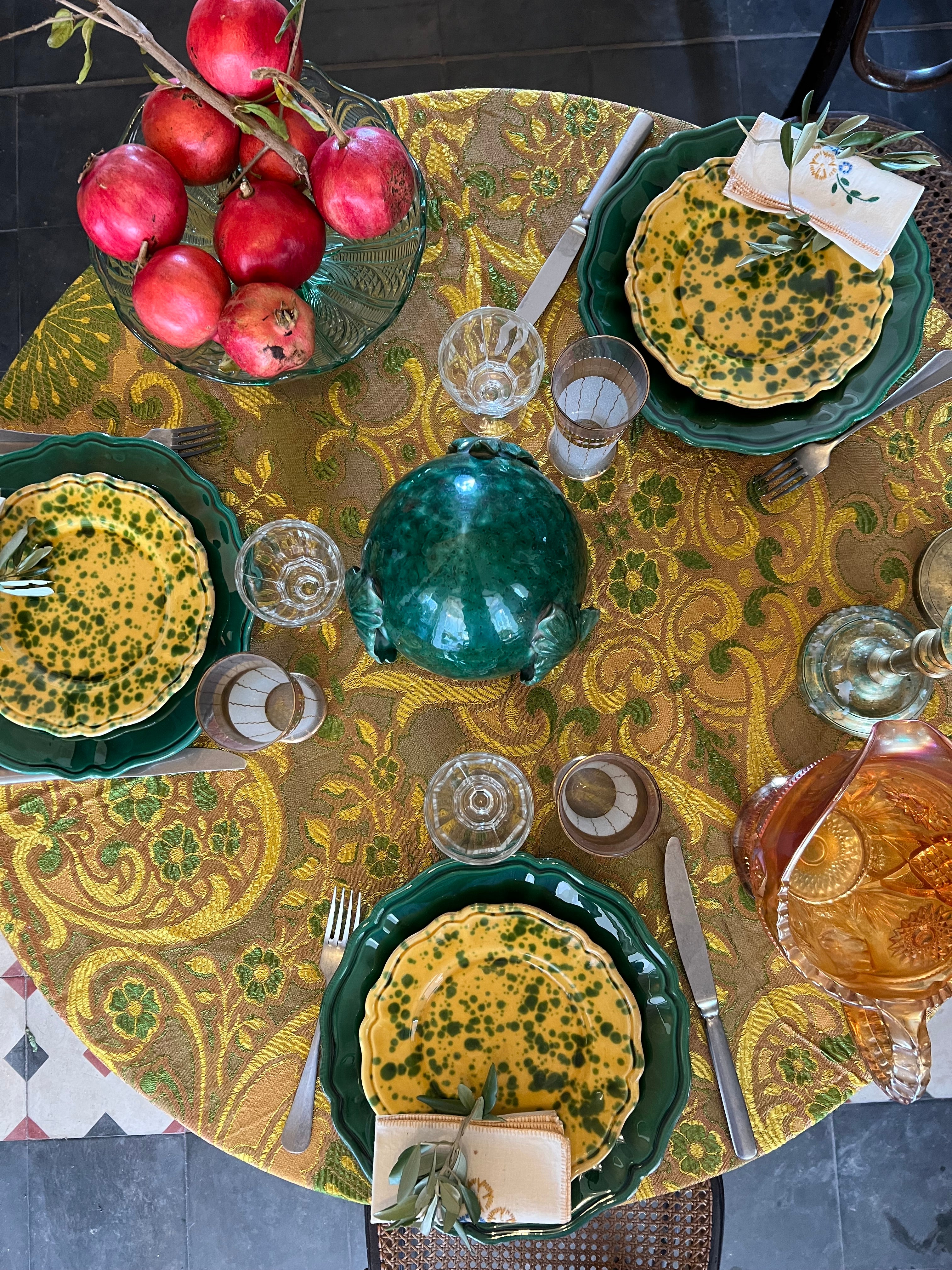 Antique Silk with Gold Peacock Table Cloth