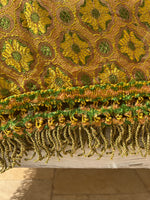 Load image into Gallery viewer, Antique Silk with Gold Peacock Table Cloth
