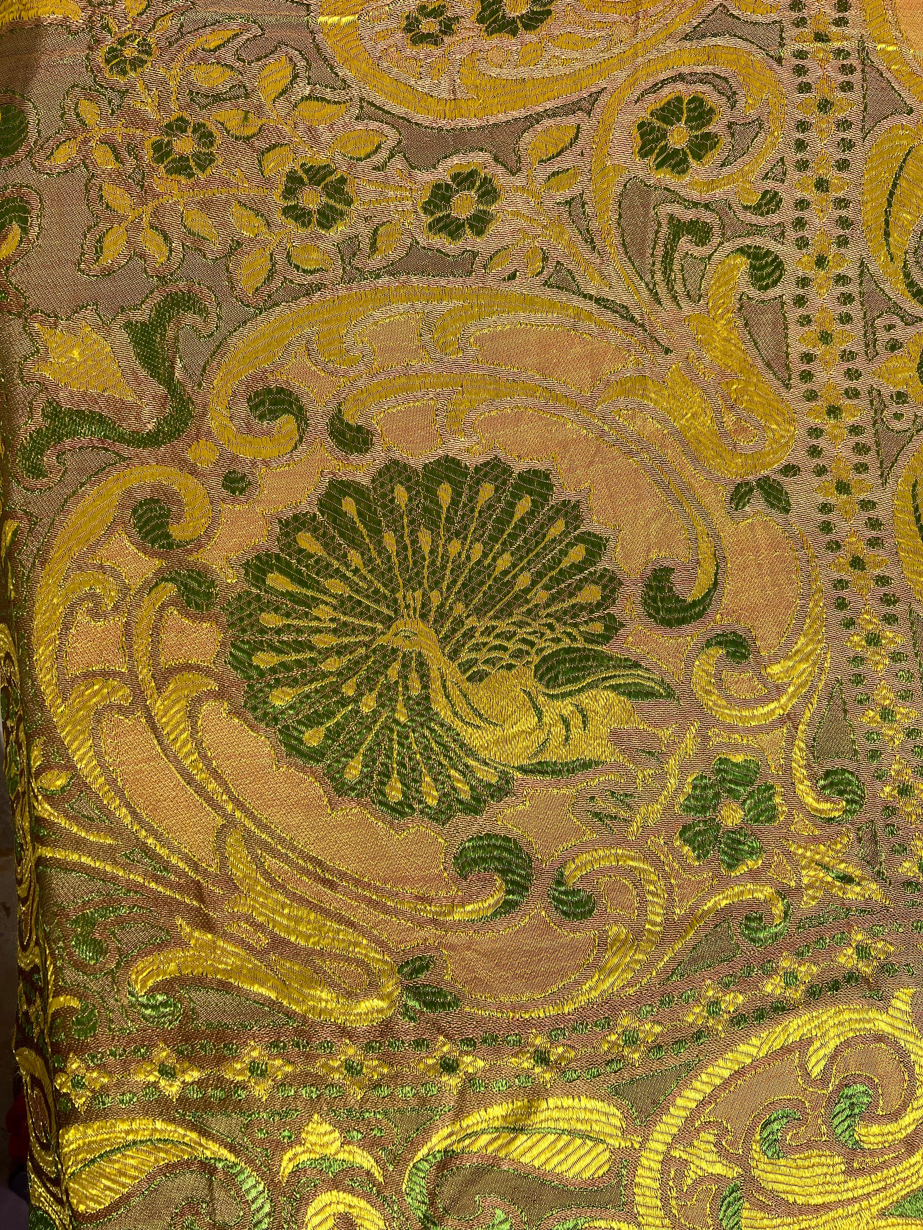 Antique Silk with Gold Peacock Table Cloth