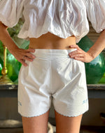 Load image into Gallery viewer, Handmade vintage pyjama cotton shorts with embroidery
