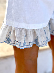Handmade vintage pyjama cotton shorts and sleeveless top with antique lace embroidery