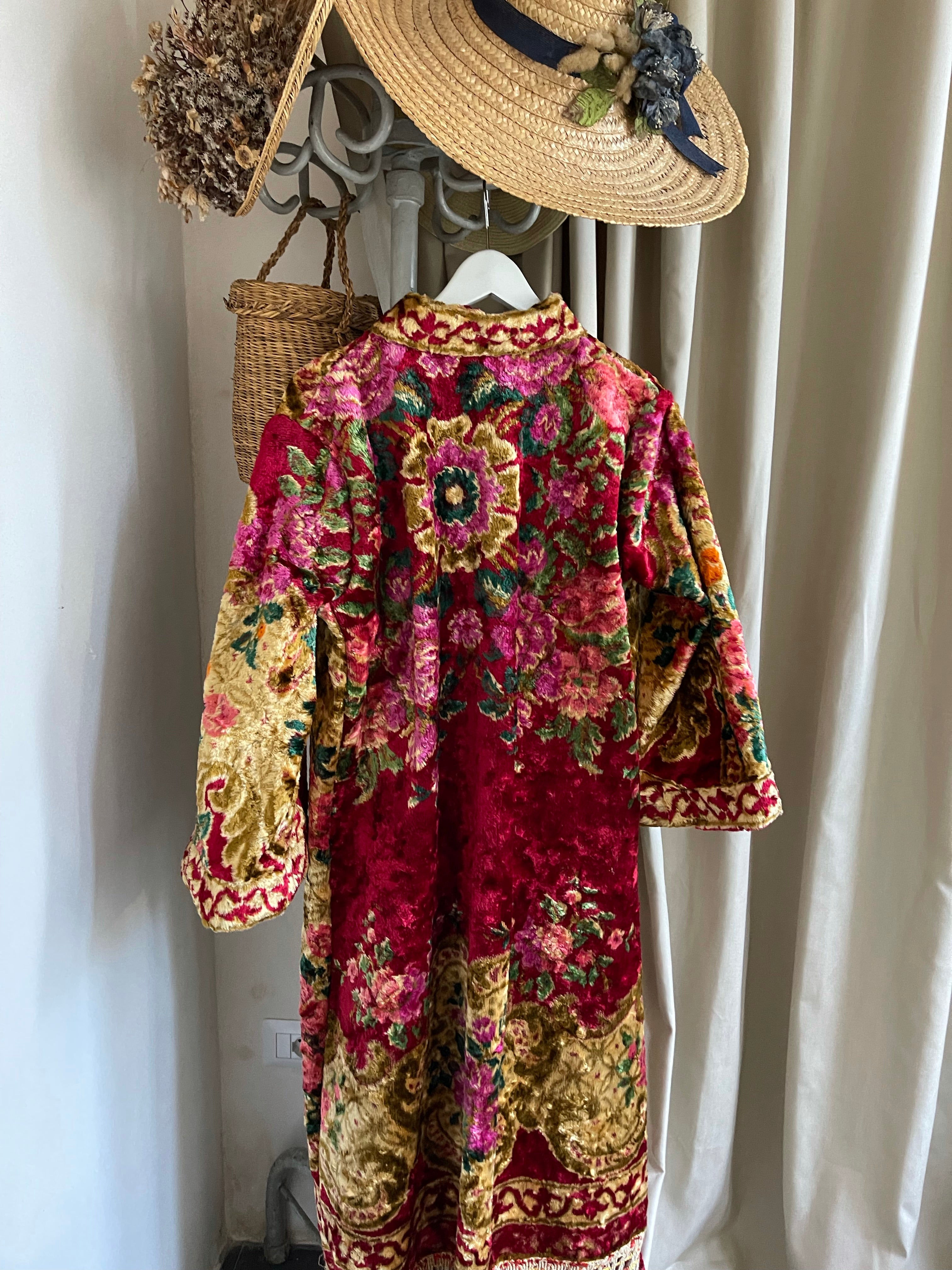 Vintage Kimono with Deep Red Roses