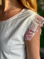 Load image into Gallery viewer, Vintage pyjamas with pink embroidered lace.
